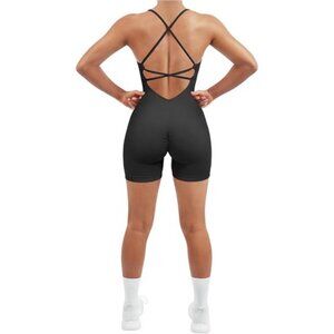 Women Strappy Romper Seamless Jumpsuit Tummy Control Padded Sports Bra
